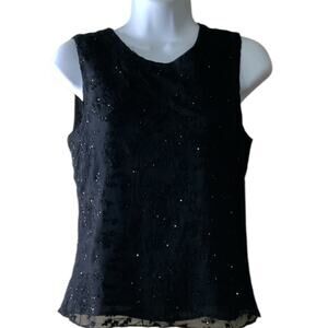 Ann Taylor Blouse Womens M Sleeveless Silk Embroidered Floral Beaded Top Elegant